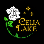 Celia Lake logo: white rose and stars