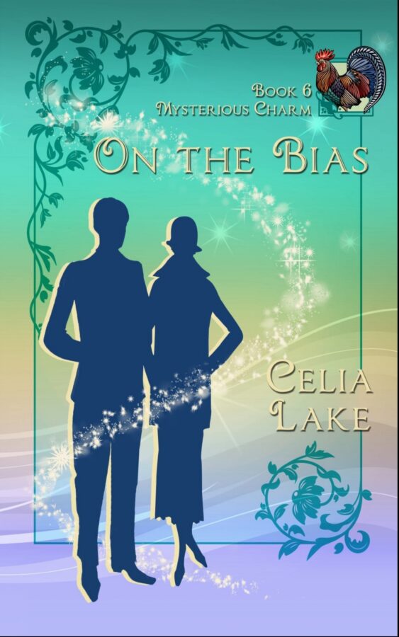 Cover of On The Bias. A man and woman in 1920s clothing are silhouetted against a pale green, yellow, and purple background. A brightly coloured rooster is inset in the top right.